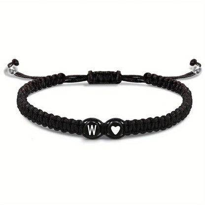 Pulsera Corazón Inicial Personalizada – Pulsera de Cuerda Trenzada Hecha a Mano con Letras de la A a la Z para Hombres y Mujeres | Regalo de Joyería para Parejas y Amigos