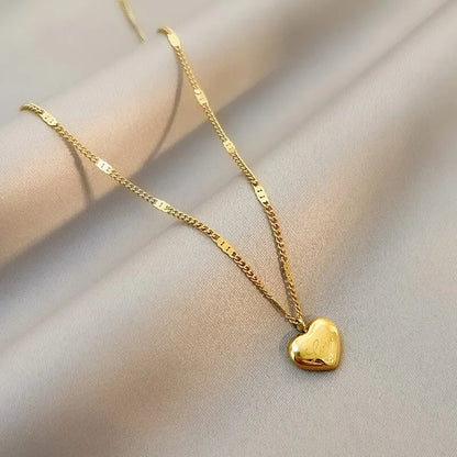 1pc Gold Color Peach Heart Necklace for Women Simple Fashion Love Engraved Collarbone Chain Holiday Gift
