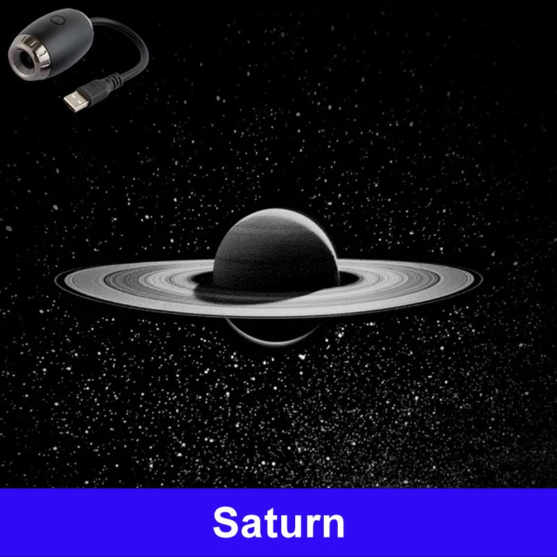 Lámpara proyector USB LED de cielo estrellado y galaxia – Luz nocturna de Saturno para coche, habitación y decoración de techo