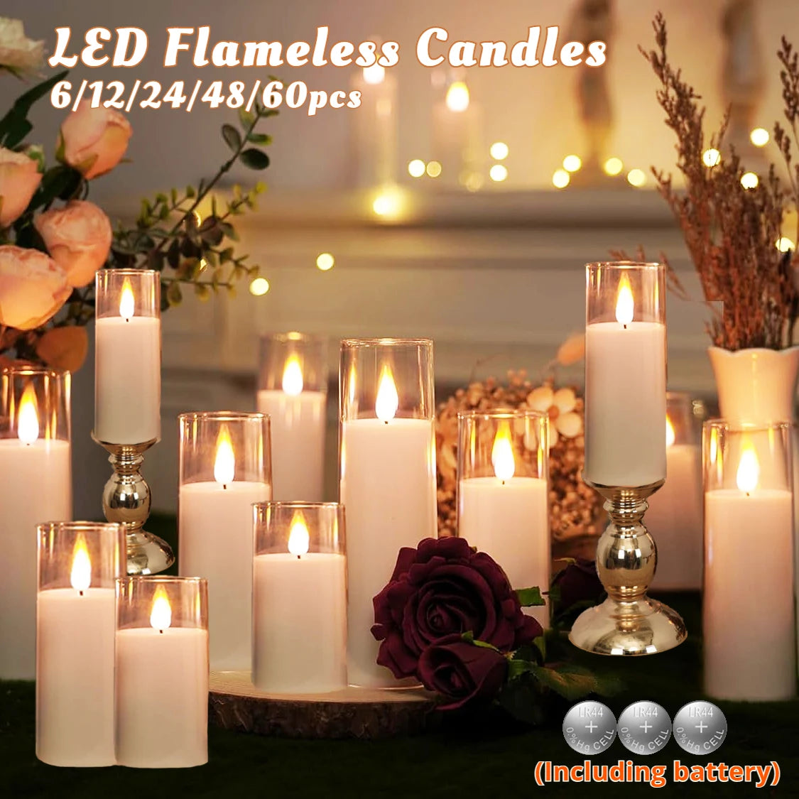 6-60PCS LED Flameless Candles – Battery-Operated Artificial Candles for Weddings, Parties & Decorative Home Events