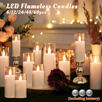 6-60PCS LED Flameless Candles – Battery-Operated Artificial Candles for Weddings, Parties & Decorative Home Events