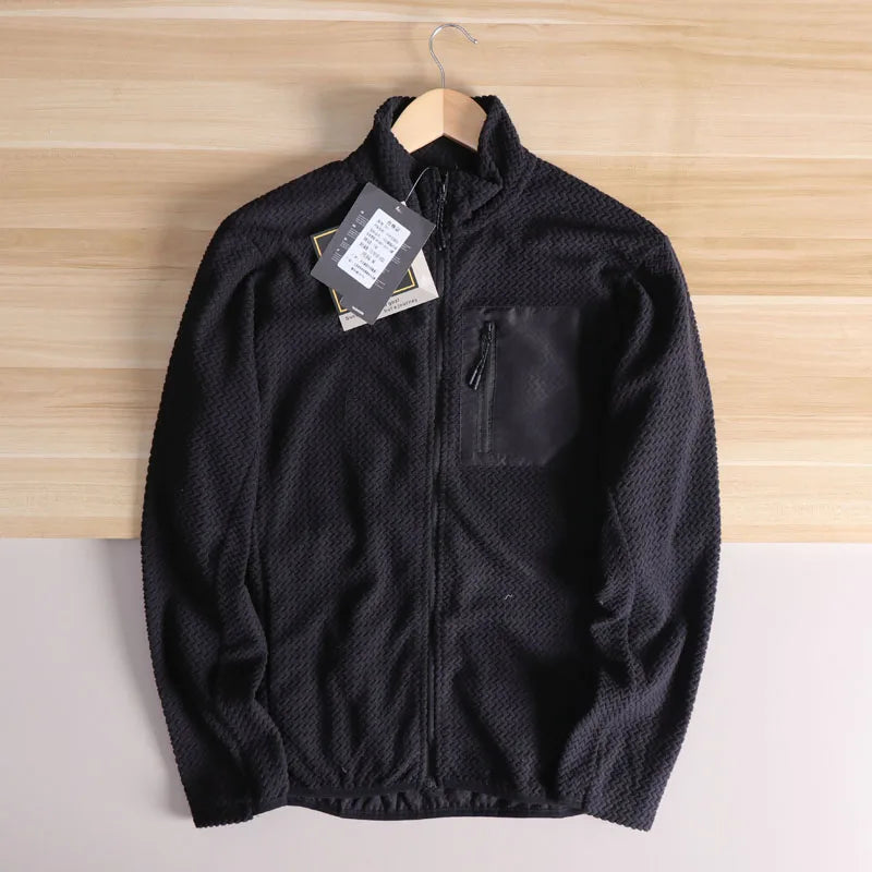 Men's Lightweight Fleece Jacket Quick-Dry Breathable Stand Collar Sports Coat Casual Outdoor Jacket for Spring and Everyday Wear