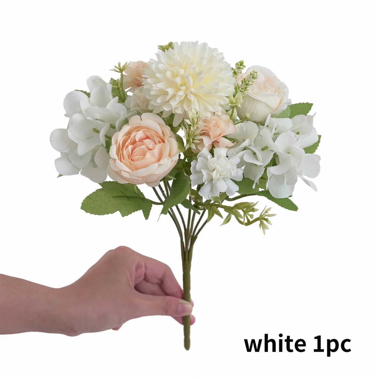 Ramo de flores artificiales realista – Arreglo floral sintético de peonía, crisantemo e hortensia con tallos, decoración reutilizable para el hogar, decoración para bodas y accesorios de fotografía