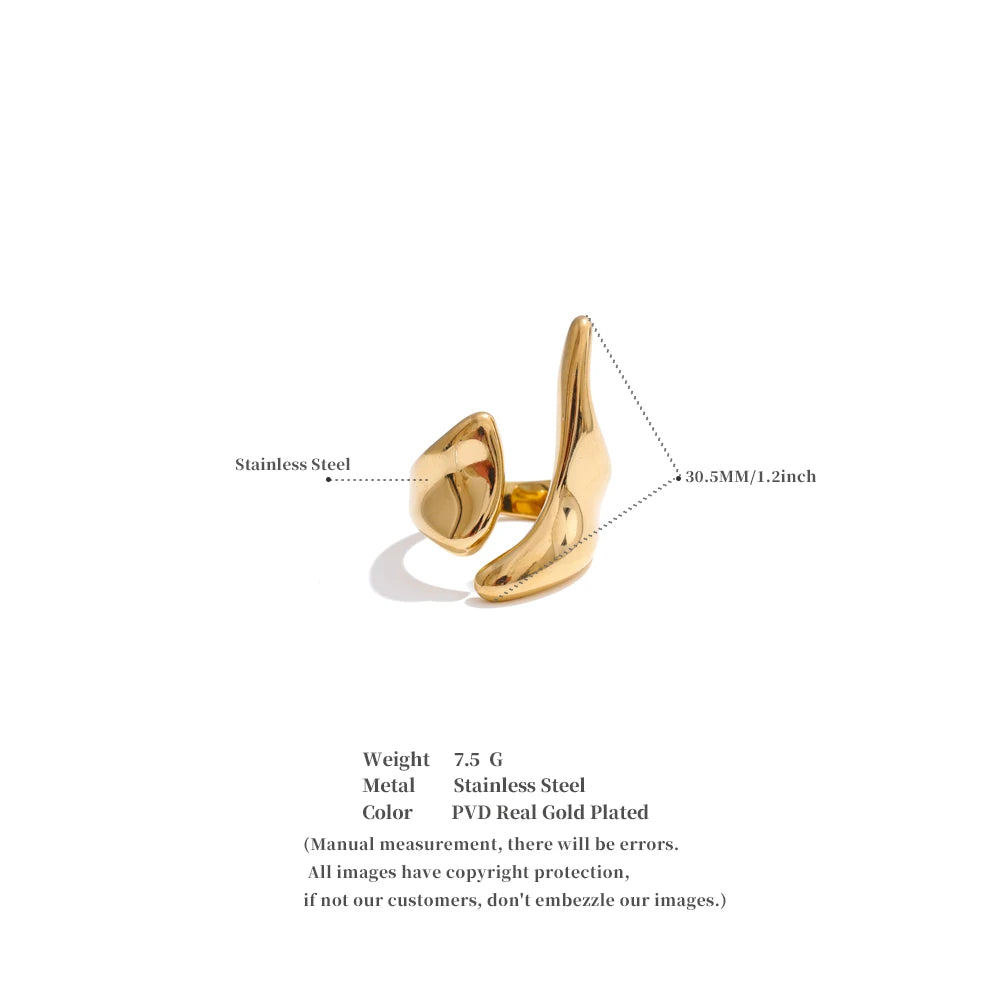 Anillo de Acero Inoxidable Ajustable Geométrico – Anillo de Moda Minimalista con Baño de Oro PVD para Mujer