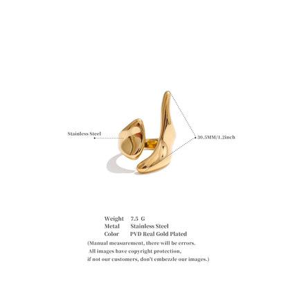 Anillo de Acero Inoxidable Ajustable Geométrico – Anillo de Moda Minimalista con Baño de Oro PVD para Mujer