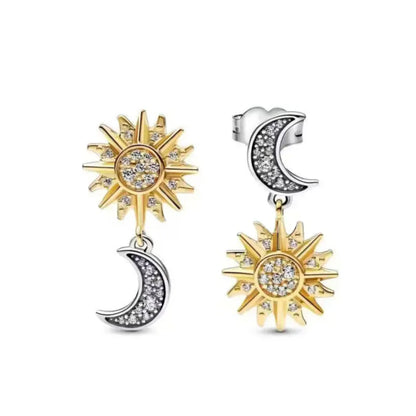 Juego de pendientes de tuerca de plata de ley 925 con hoja cuadrada, sol y luna para mujer, exquisito regalo de joyería europea