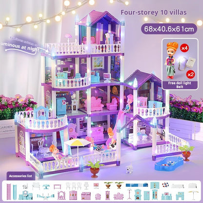 3D DIY Fantasy Princess Castle Villa Assembly Doll House Set – Creative Building Toys for Girls, Home Play & Kids 3D Educational Toy Kit