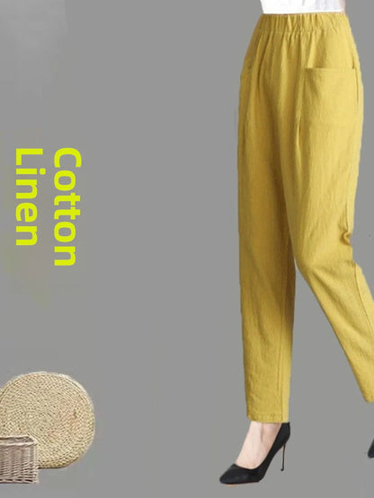 Women's Summer Cotton Harem Pants – Lightweight Loose High-Waist Cropped Trousers, Korean-Style Casual Plus Size Pants