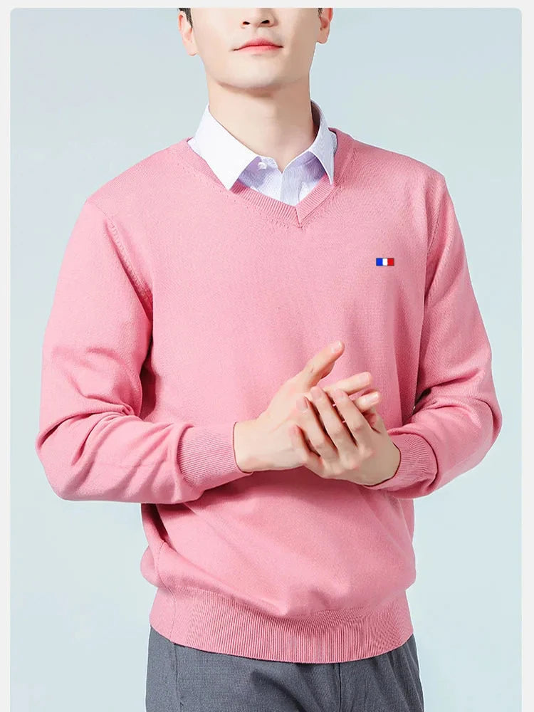 Men’s Classic V-Neck Cashmere Blend Sweater – Warm Pullover Jumper for Autumn & Winter, Casual Fashion Knitwear