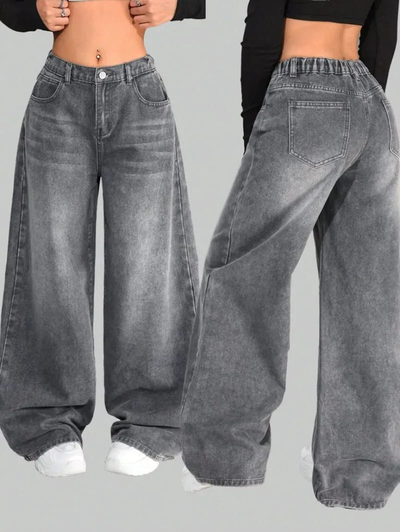Unisex Washed Baggy Jeans – Y2K Vintage High-Waist Wide-Leg Denim Pants for Men & Women Streetwear