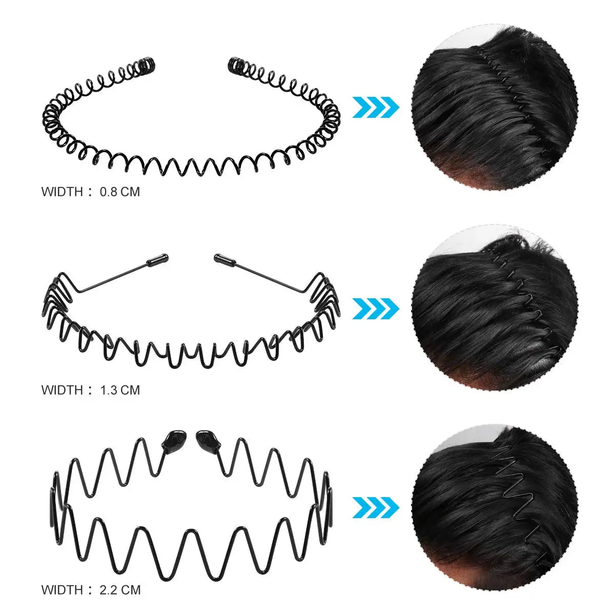 Diadema unisex de metal negro – Aro de pelo ondulado elástico antideslizante para hombres y mujeres | Accesorios para el cabello sencillos y a la moda