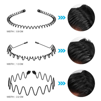 Diadema unisex de metal negro – Aro de pelo ondulado elástico antideslizante para hombres y mujeres | Accesorios para el cabello sencillos y a la moda