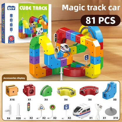 Ensemble de construction de train magique – Jouet de labyrinthe de voiture de rail magnétique électrique pour enfants, cadeau éducatif STEM
