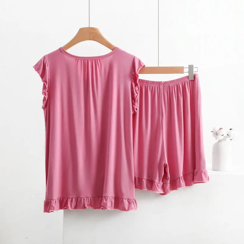 Women's Modal Lace Pajama Set – Peter Pan Collar Sleeveless Top & Shorts Two-Piece Summer Sleepwear