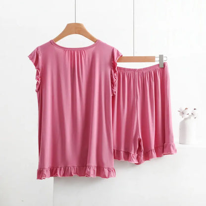 Women's Modal Lace Pajama Set – Peter Pan Collar Sleeveless Top & Shorts Two-Piece Summer Sleepwear