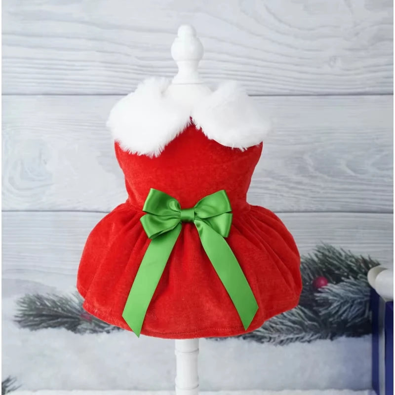 Christmas Dog Dress – Cute Red Skirt Winter Outfit for Small & Medium Dogs, Soft Comfortable Pet Clothes, Easy-Clean Holiday Costume
