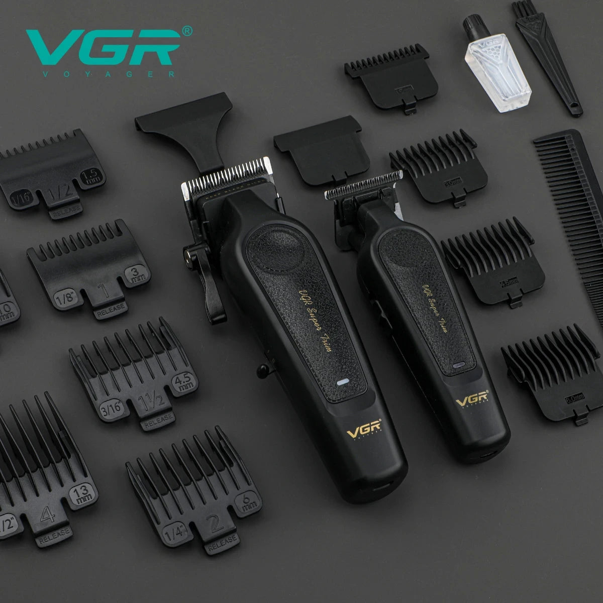 VGR V-197 & V-995 2-Piece Hair Clipper Set – Metal & Leather Body Electric Hair Trimmers with LED Digital Display, Grooming & Carving Tools
