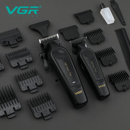 VGR V-197 & V-995 2-Piece Hair Clipper Set – Metal & Leather Body Electric Hair Trimmers with LED Digital Display, Grooming & Carving Tools