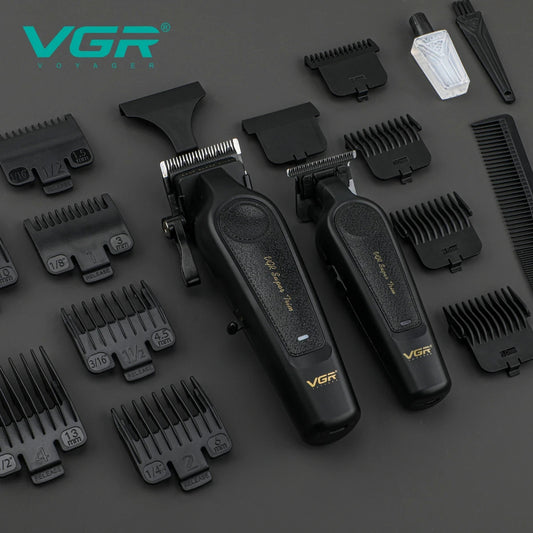 VGR V-197 & V-995 2-Piece Hair Clipper Set – Metal & Leather Body Electric Hair Trimmers with LED Digital Display, Grooming & Carving Tools