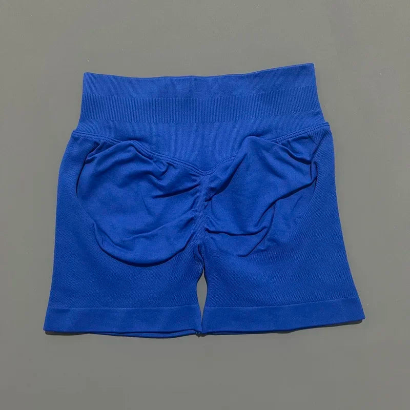 HISTELLO Pantalones cortos de yoga sin costuras de 4.5" para mujer – Pantalones cortos deportivos de talle bajo con efecto fruncido para gimnasio, fitness, correr y ropa deportiva