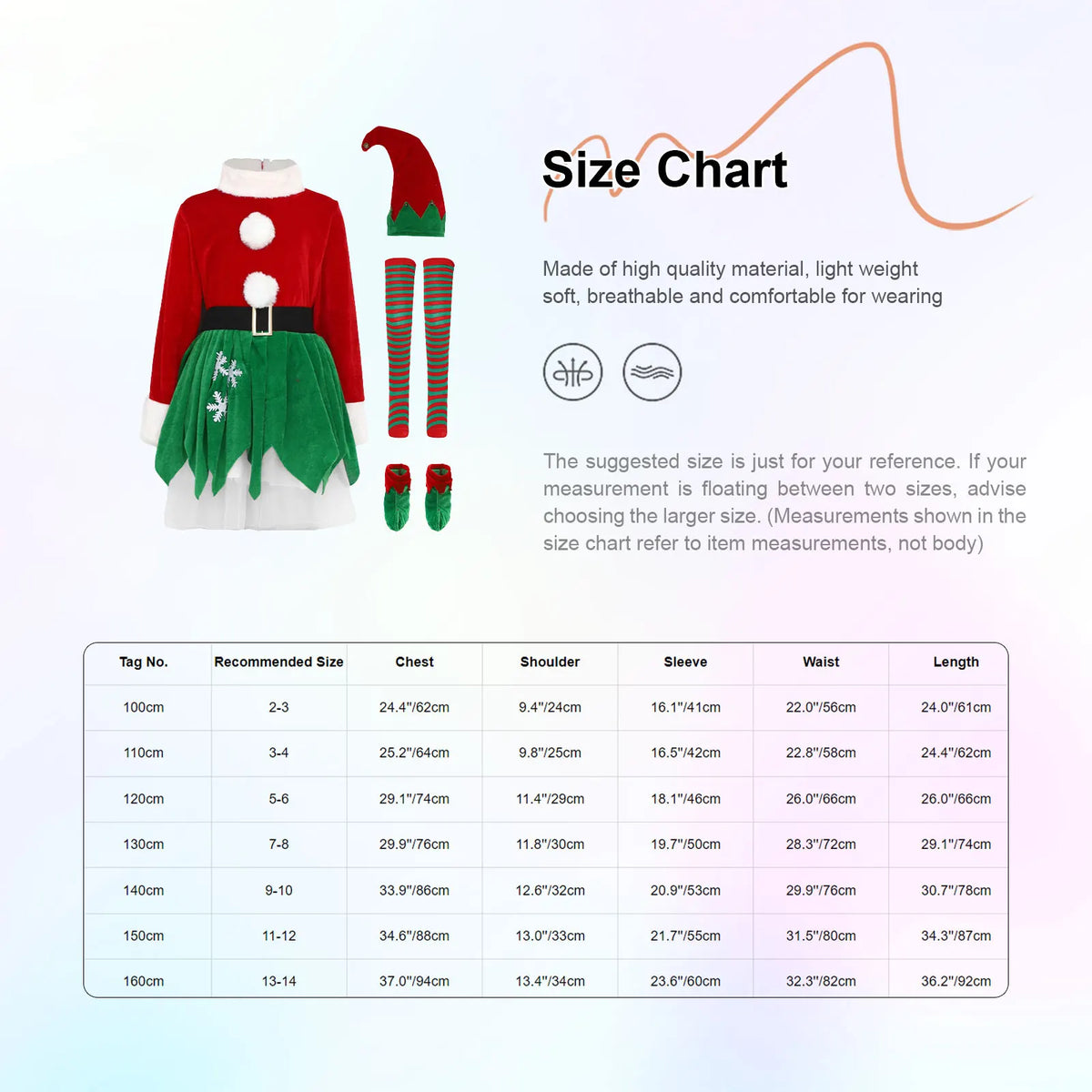 Kids Girls Christmas Elf Costume Set, Santa Claus Holiday Outfit with Accessories, Festive Xmas Dress-Up Costume for Christmas Parties, New Year Celebrations, School Events and Holiday Cosplay