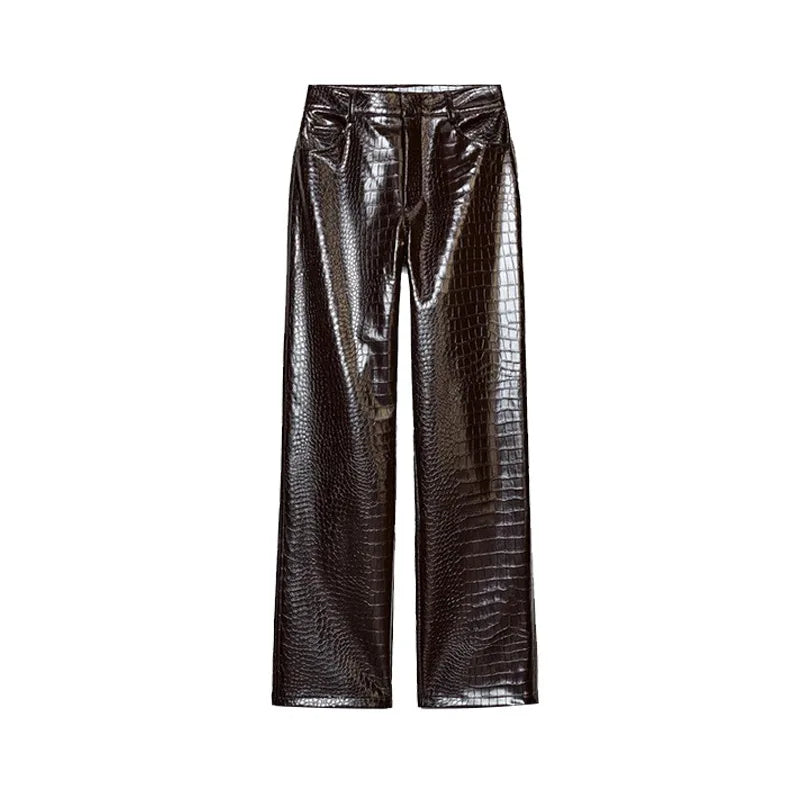 Women’s Y2K Punk Embossed Leather 2-Piece Set 2025 – Cropped Lapel Jacket & Matching High-Waist Pants, Chic Streetwear Outfit