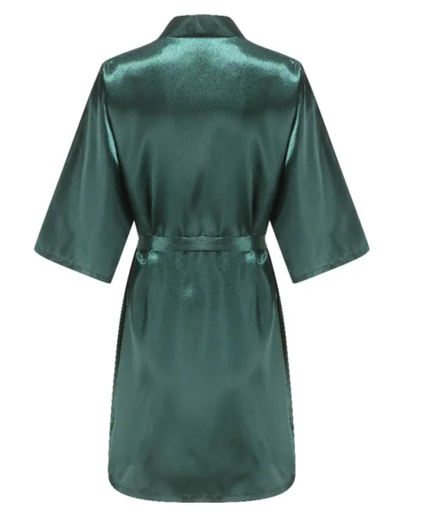 Wedding Party Team Bride Robe – Black Letter Satin Kimono Bridesmaid Bathrobe SP2000