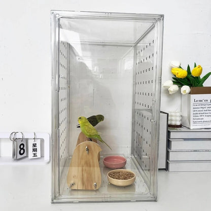 360° Clear View Acrylic Bird Cage – Splash-Proof Parrot Enclosure for Cockatiels & Mynah Birds, Easy-Clean Aviary Pet Supplies