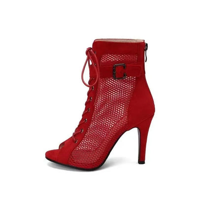 Sandalias Gladiador de Malla con Punta Abierta para Mujer – Tacones Altos de Aguja con Cordones, Zapatos de Fiesta Calados para Verano