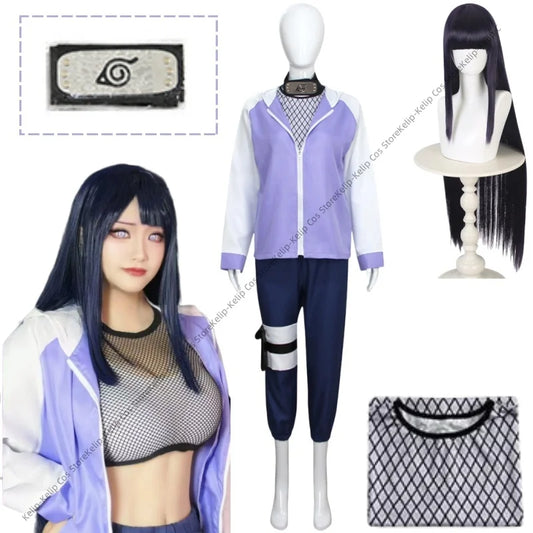 Conjunto de disfraz de cosplay de Hyuga Hinata - Chaqueta y pantalones traje de anime para fiesta de Halloween, regalo de Navidad y uso en convenciones