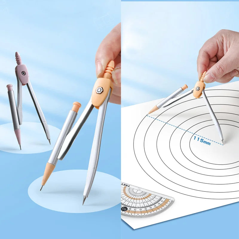 8PCS Geometry Set – Compass & Ruler Mathematical Drawing Kit with Pencil for Students School Supplies