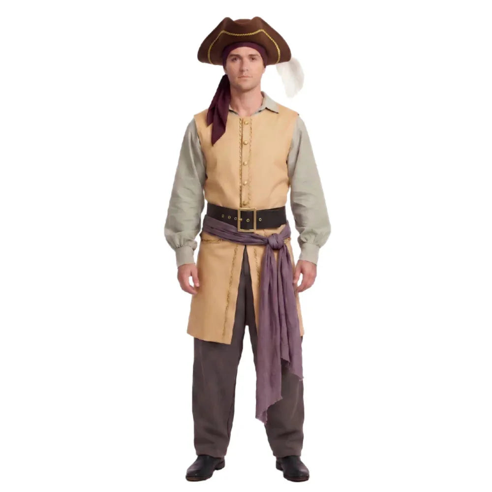Captain Clark Pirate Cosplay Costume Set – Waistcoat, Shirt, Hat, Waist Sash & Belt Outfit for Halloween, Masquerade & Roleplay Parties