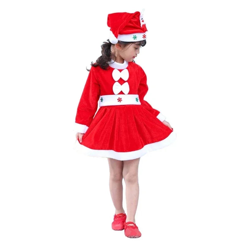 Baby Boys and Girls Santa Claus Christmas Costume Set, Kids Xmas Outfit with Top, Pants or Dress, Hat and Belt, Cute Holiday Cosplay Clothing for Christmas Parties, New Year Celebrations and Festive Events