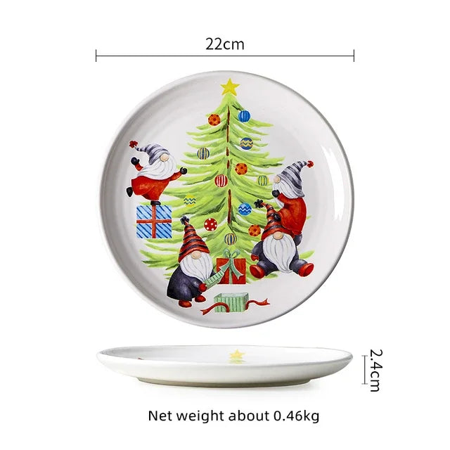 Christmas Ceramic Dinner Plate Set – Round Underglaze Flat Plates for Dim Sum, Sushi, Dining & Decorative Tableware