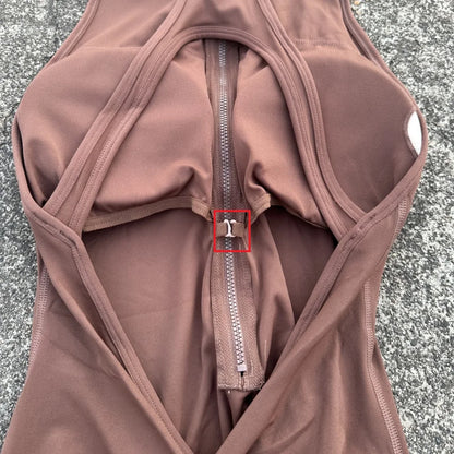 Women’s Scrunch Back Yoga Jumpsuit Shorts Set – Solid Color Zipper Gym Fitness One-Piece Sportswear