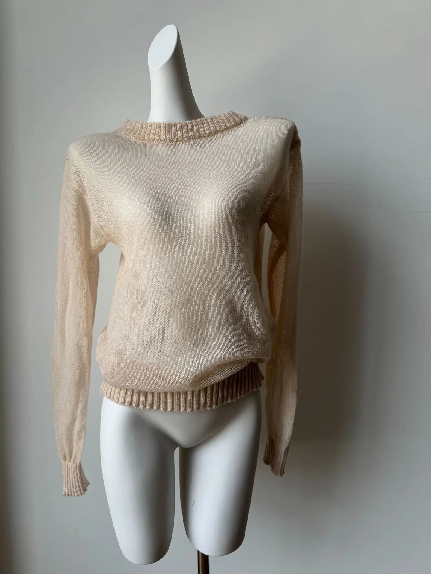Women’s Classic Mohair Knitted Sweater Top Spring Summer Loose O-Neck Micro Sheer Cool Knit Shirt