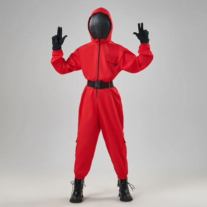 Hot Halloween Anime Cosplay Costume – Red Sportswear Squid Game Inspired Set with Mask & Accessories for Party Performance & Holiday Gift