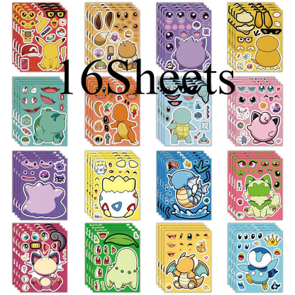 Pokémon DIY Puzzle Sticker Set – 16/32pcs Make-a-Face Cartoon Jigsaw Toys for Kids (Pikachu & Charizard)