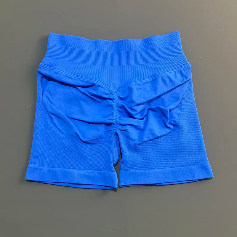 HISTELLO Pantalones cortos de yoga sin costuras de 4.5" para mujer – Pantalones cortos deportivos de talle bajo con efecto fruncido para gimnasio, fitness, correr y ropa deportiva