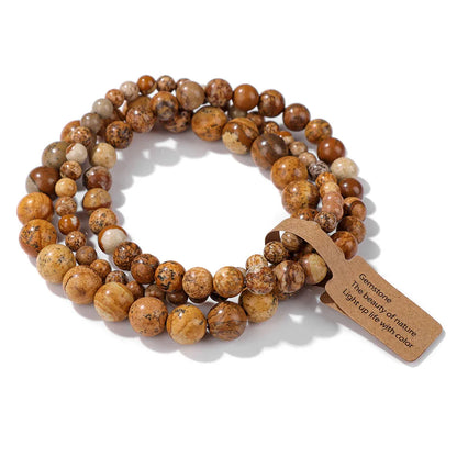 Set de 3 Pulseras de Cuentas de Piedra Natural – Agate Musgoso Indio, Rodonita y Cuarzo Cristal de 4mm/6mm/8mm para Hombres y Mujeres