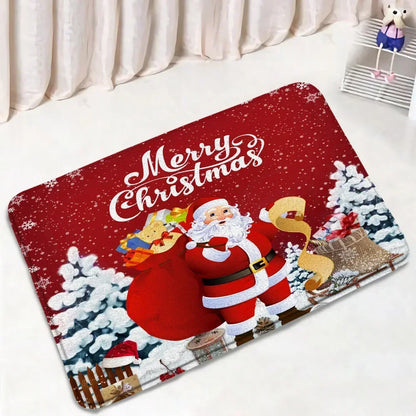 Funny Christmas Bath Mat Set – Cute Snowman, Santa Claus, Red Ball & Xmas Tree Bathroom Rugs with Toilet Lid Cover
