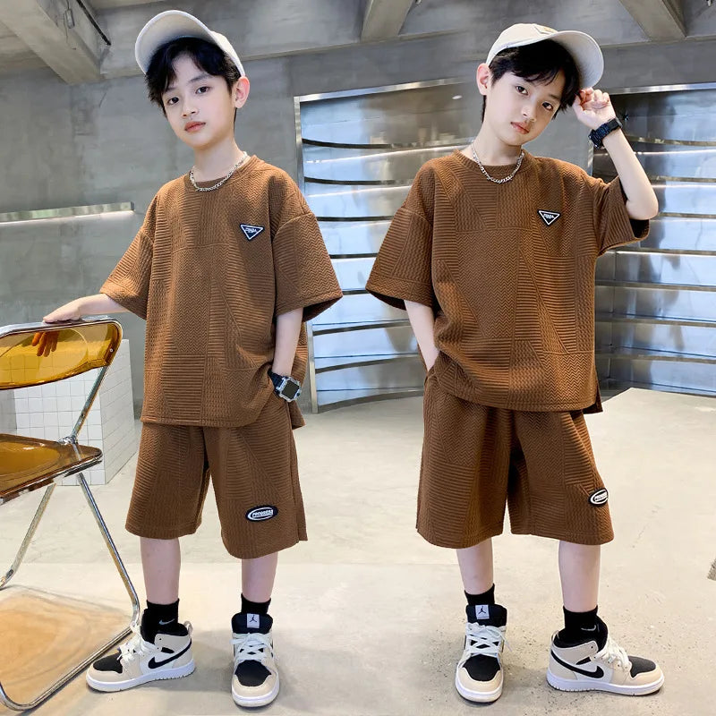 Boys 2-Piece Summer Sports Outfit Short Sleeve T-Shirt & Pants Set for Kids 4–14 Years