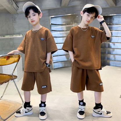 Boys 2-Piece Summer Sports Outfit Short Sleeve T-Shirt & Pants Set for Kids 4–14 Years