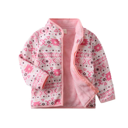 Kids Cartoon Print Fleece Jacket, Long Sleeve Warm Coat for Baby Boys and Girls, Soft Autumn Winter Outerwear for Children