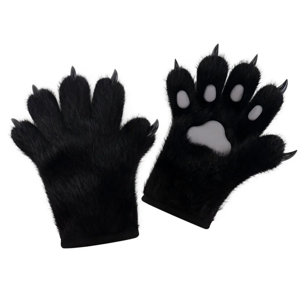 Cute Cartoon Cat Paw Gloves – Thick Furry Warm Mittens, Puppy Claw Cosplay Props for Parties, Costumes & Anime Events