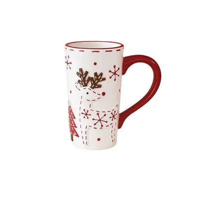 Christmas Santa Claus Ceramic Mug – Embossed Reindeer Coffee & Milk Cup for Breakfast, Kids’ Xmas Gift & Holiday Home Drinkware