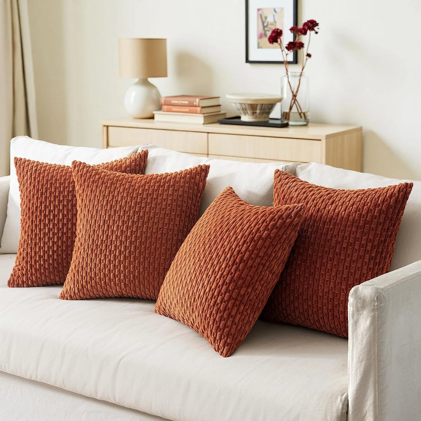 Funda de almohada a rayas verdes de pana - Funda de cojín decorativa rústica bohemia de 20x20 pulgadas para sofá y sala de estar