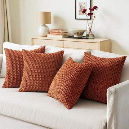 Funda de almohada a rayas verdes de pana - Funda de cojín decorativa rústica bohemia de 20x20 pulgadas para sofá y sala de estar