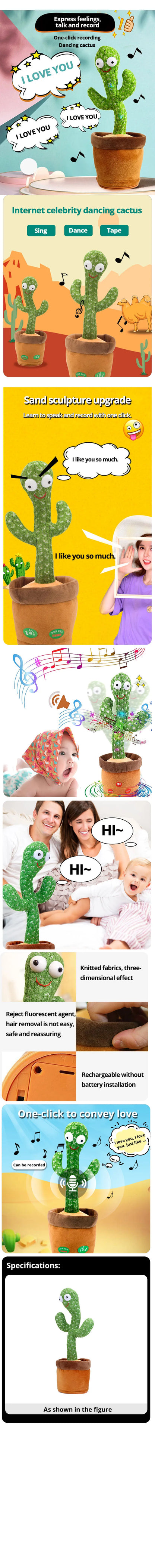 Dancing Cactus Toy – Talking Plush Singing Speaker with Wriggle Dance, Interactive Stuffed Decoration Gift