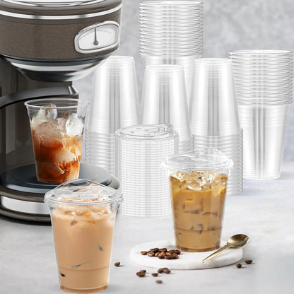 16oz/20oz Clear Plastic Cups with Lids – Disposable Iced Coffee Cups with Sip Lids, Sturdy Smoothie Cups for Cold Drinks, Takeout Beverages & Party Supplies